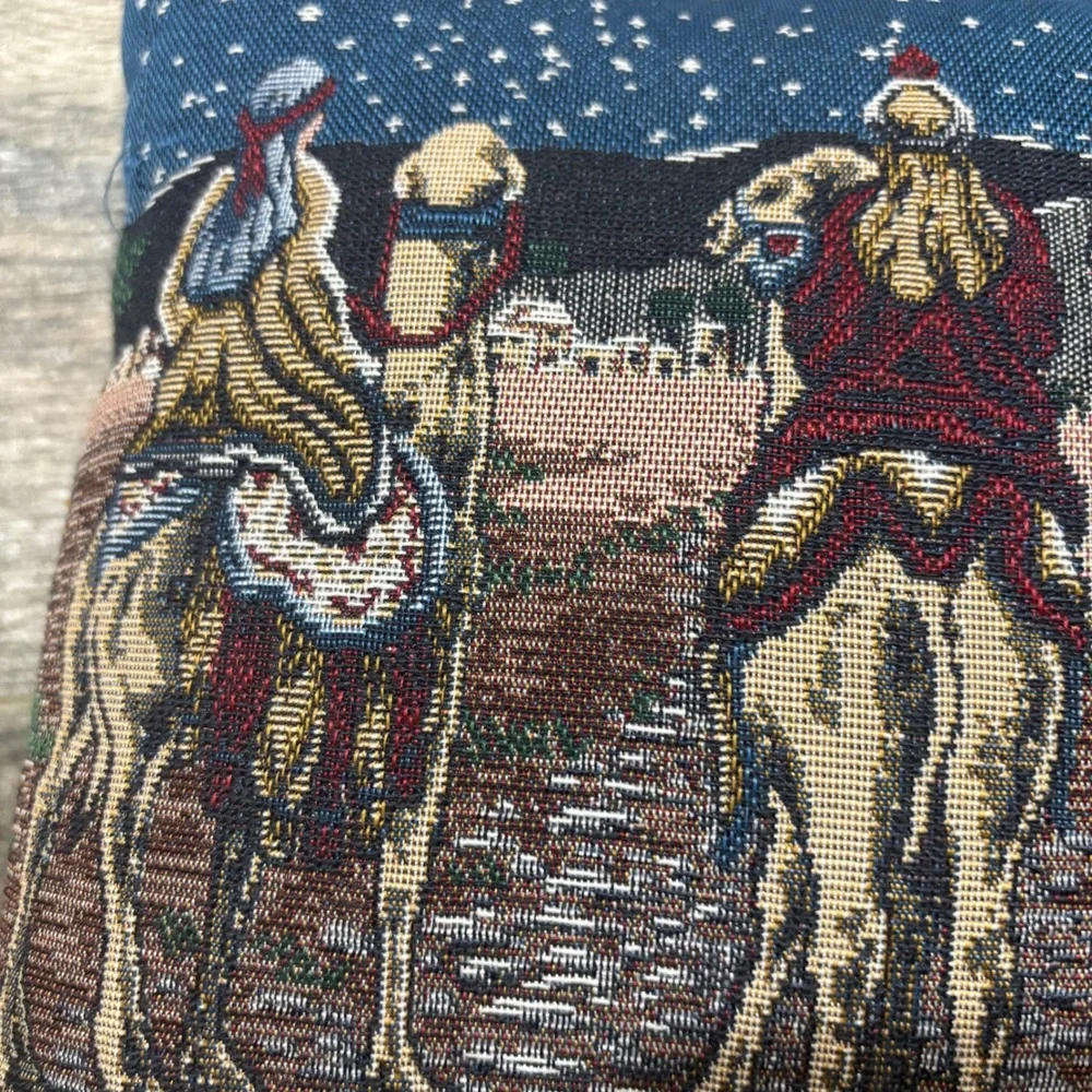 Vtg Three Wise Men Christmas Needlepoint Tapestry Pillow Nativity Scene 12x12